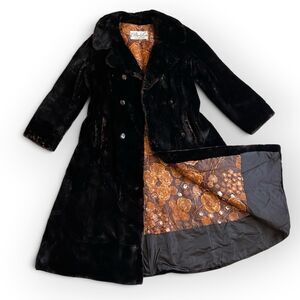 1950s Real Fur Coat XS Double Breasted Midi Brown Sheared Beaver vintage 40s